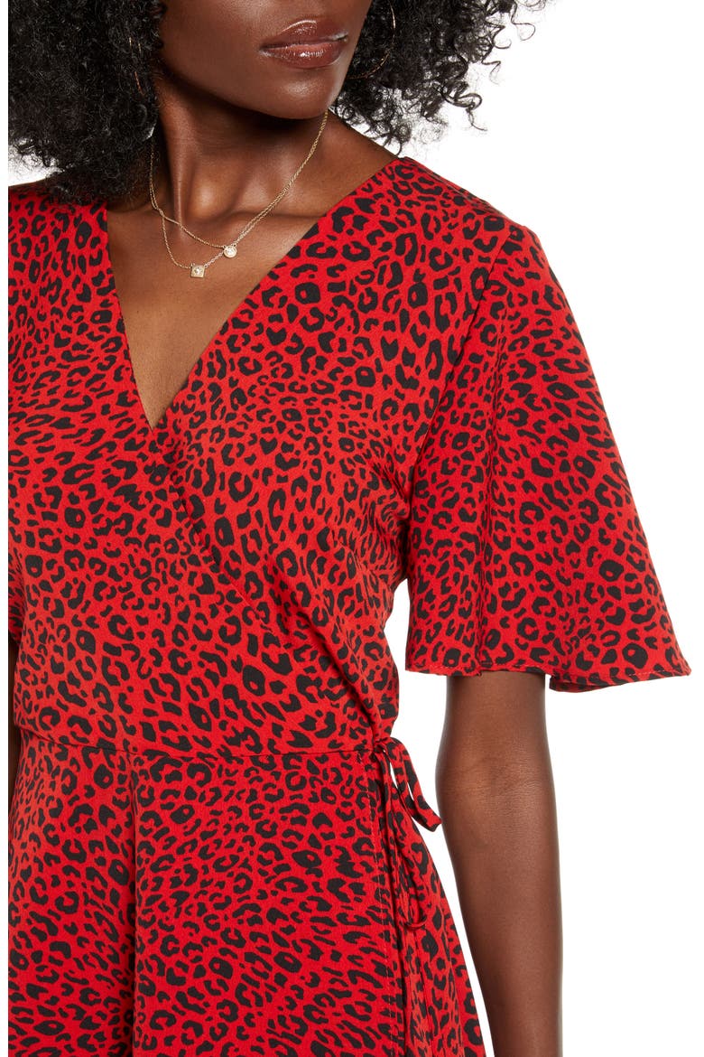 Faux Wrap Minidress, Alternate, color, RED BLACK
