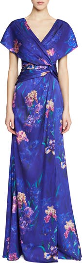Angelina Floral Print Faux Wrap Gown