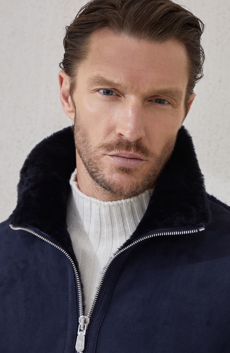 Brunello Cucinelli Shearling bomber jacket, Alternate, color, Blue