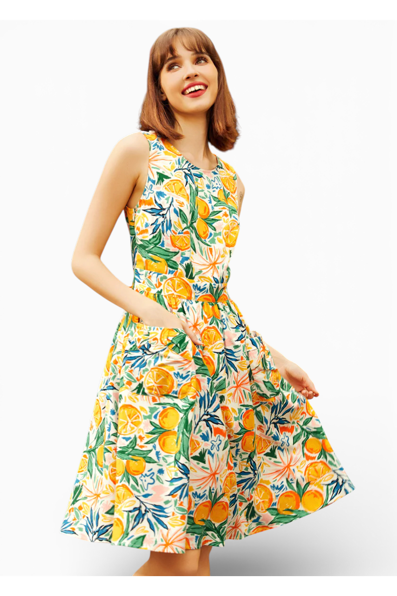 Market Day Fit & Flare Dress, Main, color, Sweet Orange Spritz
