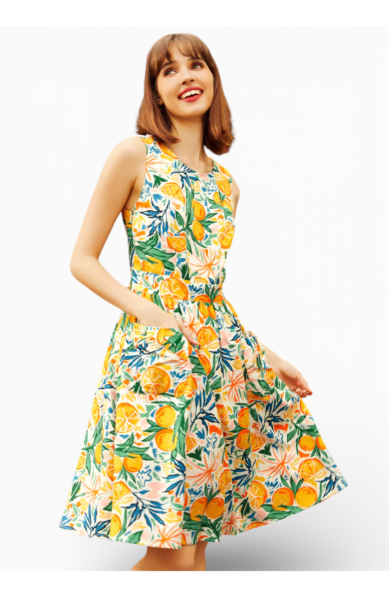 ModCloth Market Day Fit & Flare Dress, Main, color, Sweet Orange Spritz