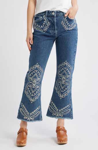FARM Rio Cornely Embroidered Raw Hem Crop Jeans