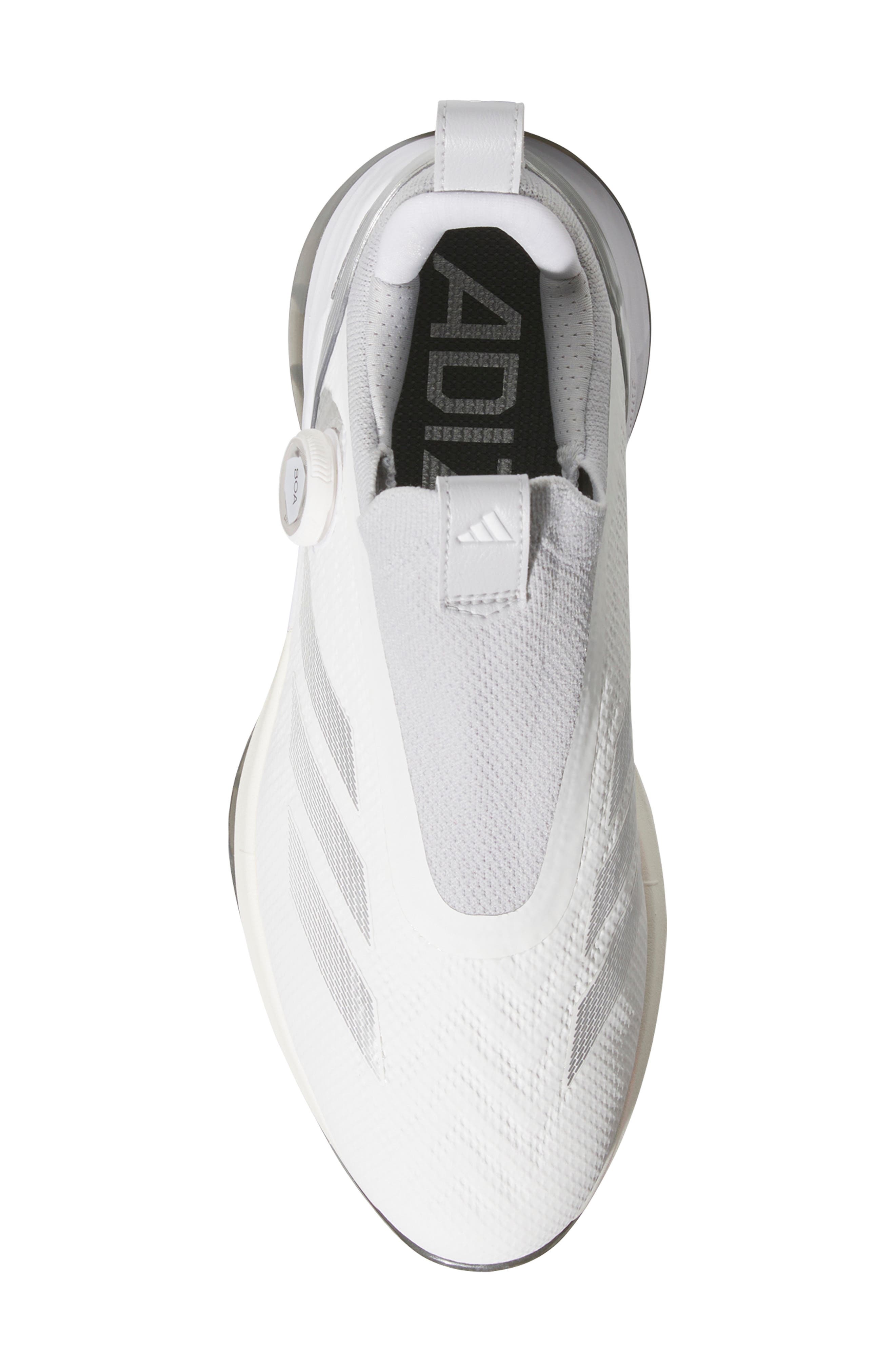 adidas Adizero ZG BOA<sup>®</sup> Waterproof Spikeless Golf Shoe, Alternate, color, White/ Silver Metallic