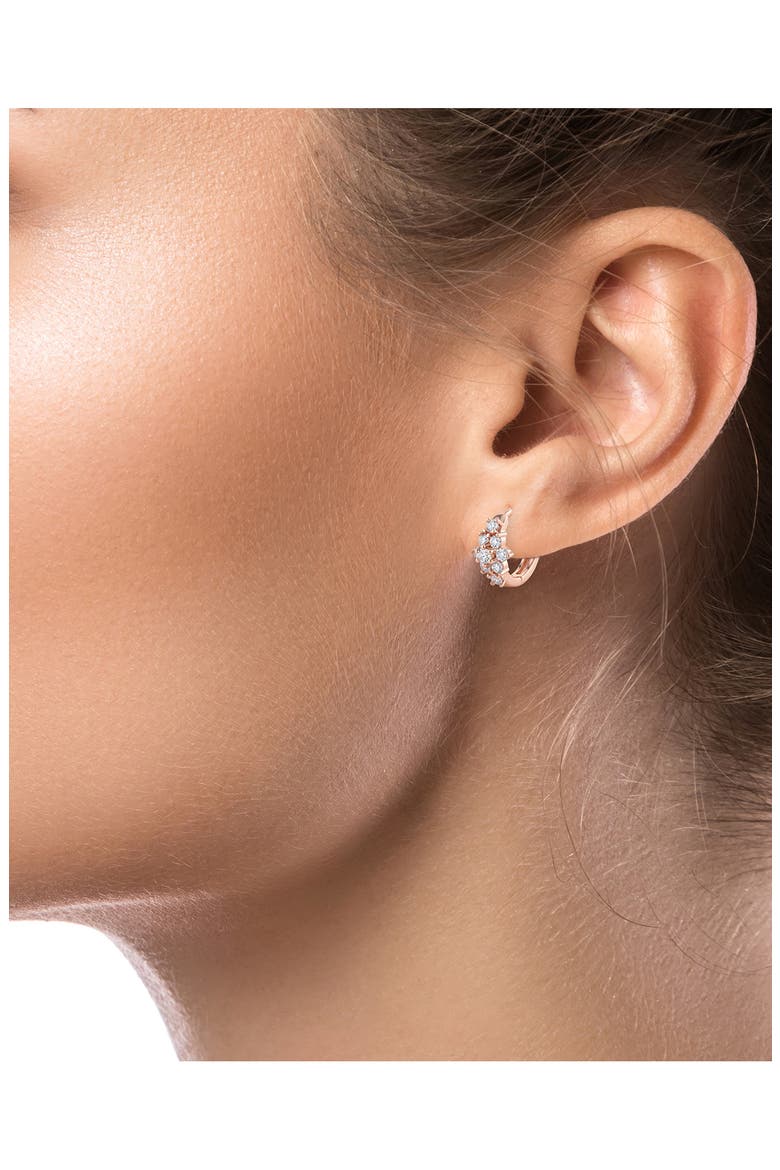 Floral Cubic Zirconia Huggie Hoop Earrings, Alternate, color, CLEAR/ROSE GOLD