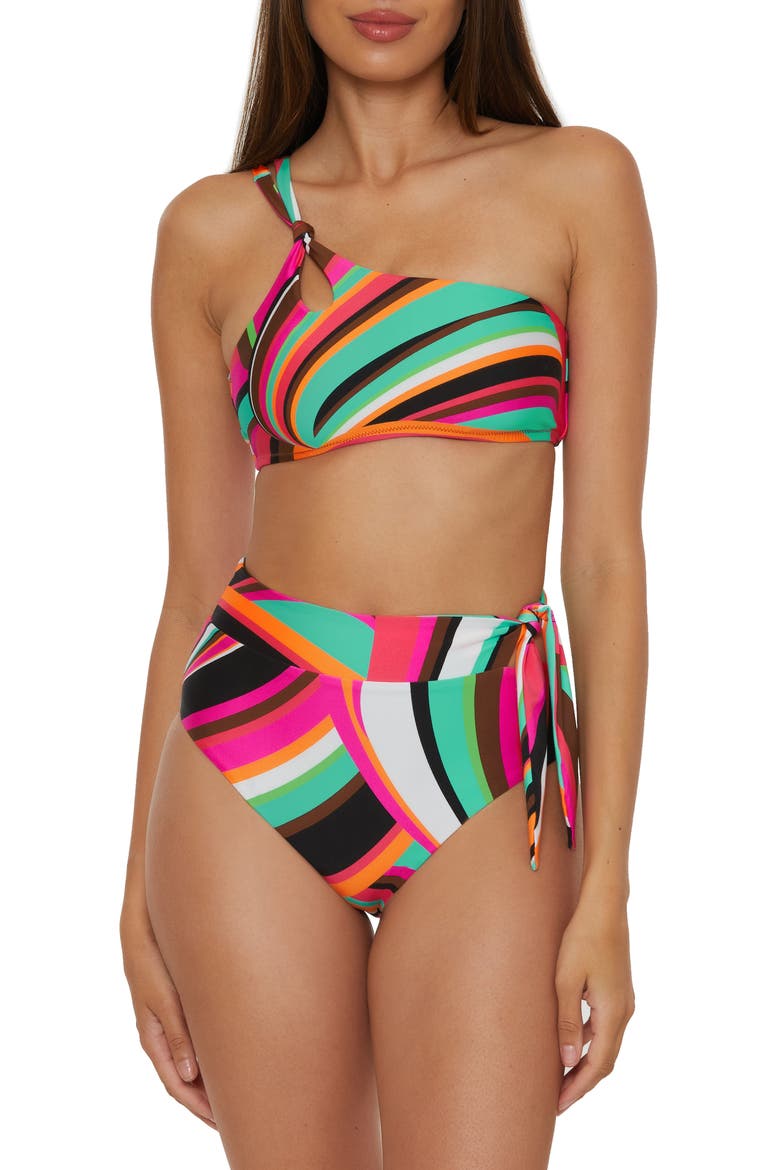 Swoop One-Shoulder Bikini Top, Alternate, color, PINK MULTI