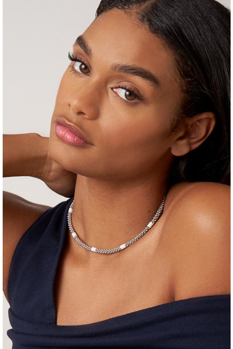 White Caviar Ceramic Collar Necklace, Alternate, color, WHITE