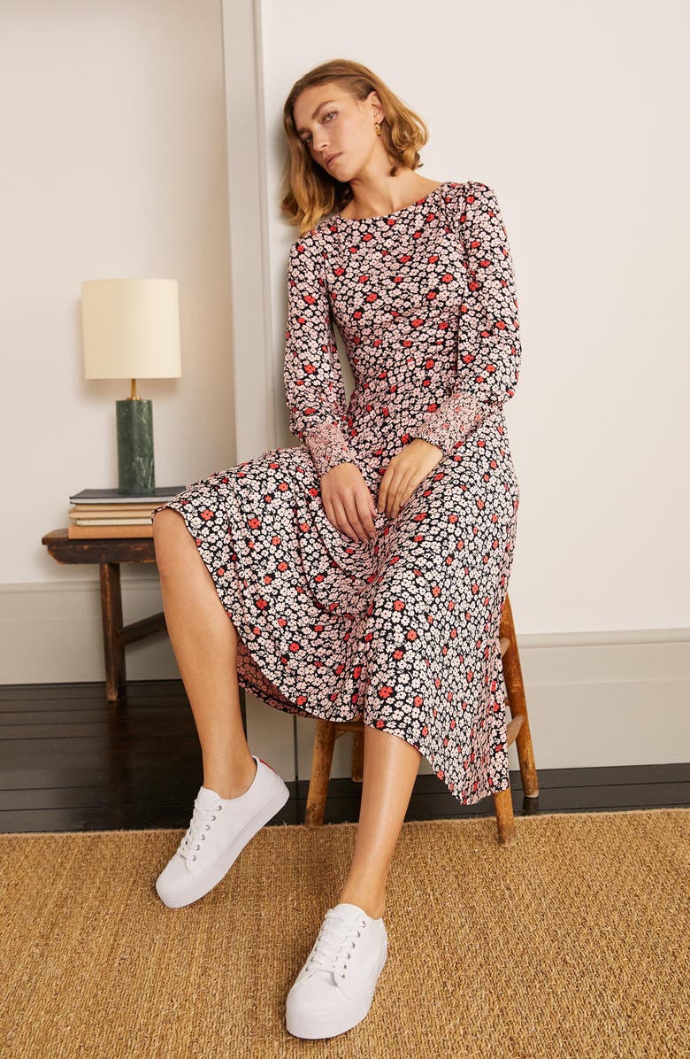 Boden Naomi Smocked Long Sleeve Jersey Dress, Alternate, color, 