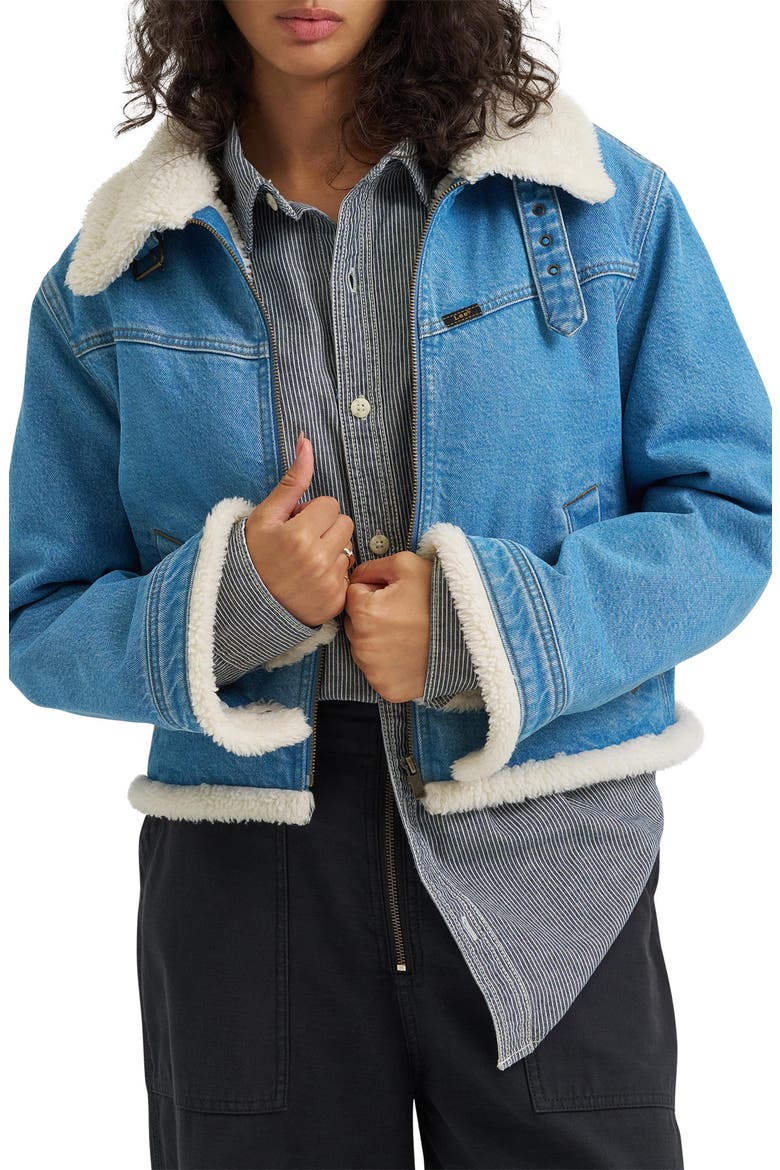 Aviator Denim Jacket, Main, color, LIGHT PLATEAU