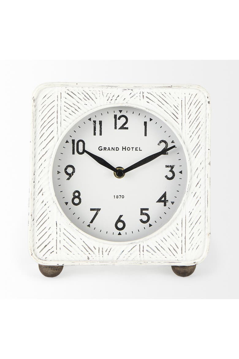 Karl Rustic Iron Rounded Square Table Clock, Alternate, color, White