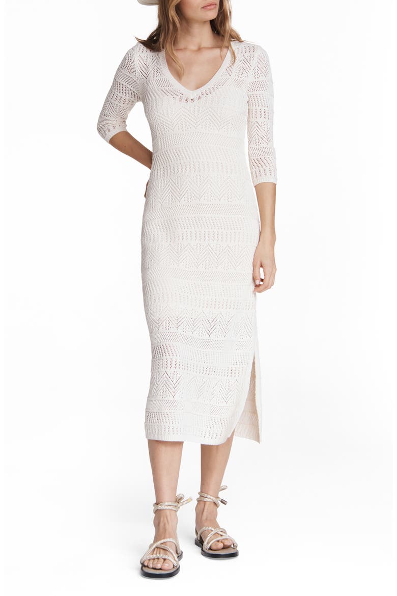 Renee Pointelle Cotton Blend Midi Dress, Main, color, IVORY