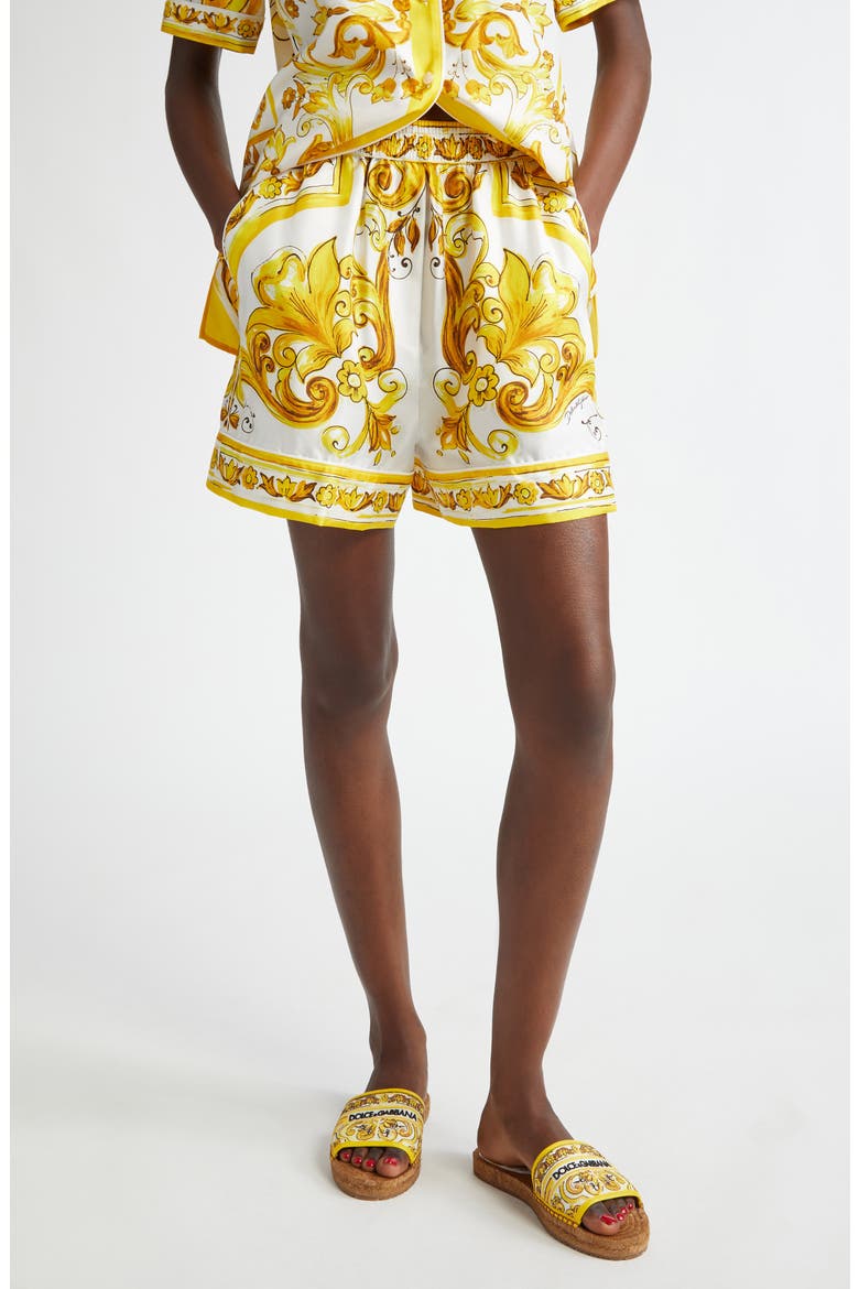 Majolica Print Silk Pajama Shorts, Main, color, H03TN MAIOLICA 3 GIALLO