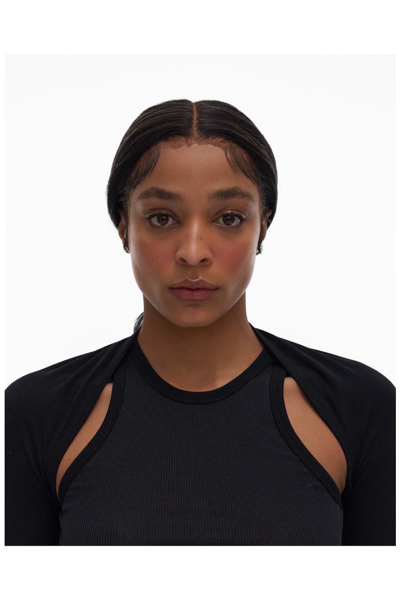 Double Rib Tee & Bolero Set, Alternate, color, BASALT BLACK