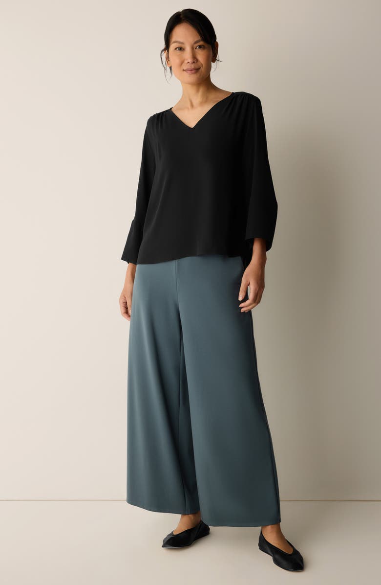 Eileen Fisher Lantern Sleeve Silk Top, Alternate, color, Black