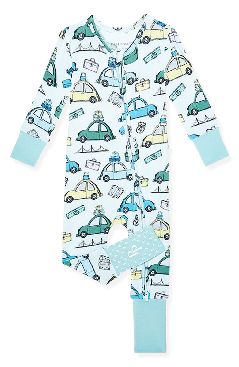 Posh Peanut Travel Bug Print Fitted Convertible Footie Pajamas, Main, color, 