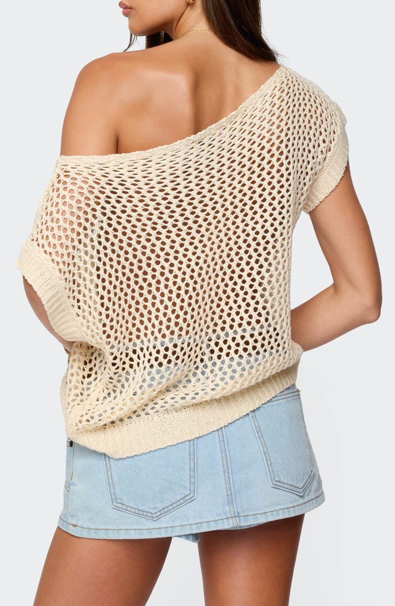 EDIKTED Open Stitch One-Shoulder Sweater, Alternate, color, Cream