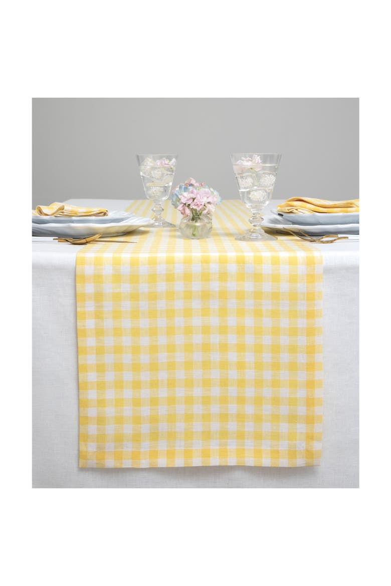 Linen Table Runner - Gingham Check, Main, color, Marigold Yellow