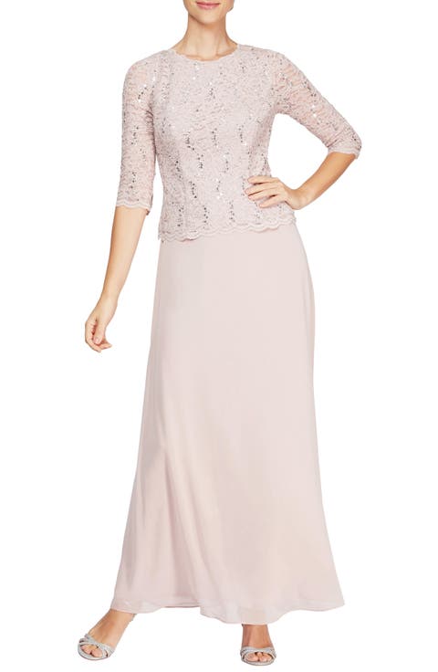 Sequin Lace & Chiffon Gown (Regular & Petite)