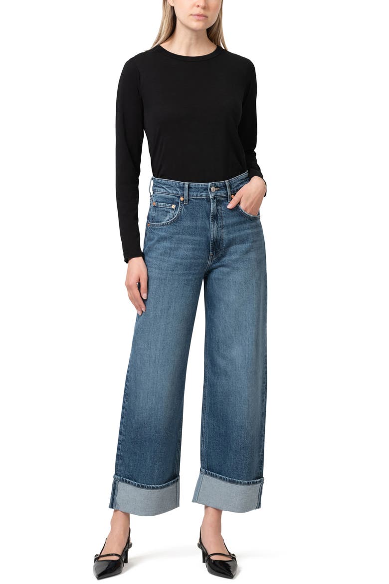 Sandra Cuffed High Waist Ankle Wide Leg Jeans, Alternate, color, MID BRUSHED BLUE