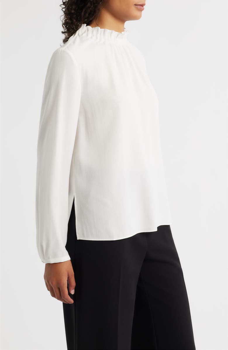 Eileen Fisher Gathered Neck Long Sleeve Silk Shirt, Alternate, color,