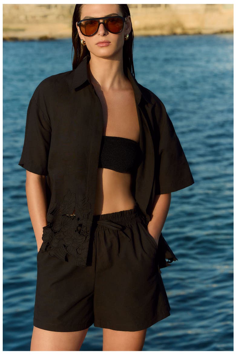 Amalfi Lace Short Sleeve Button Down Shirt Cover-Up, Alternate, color, Black