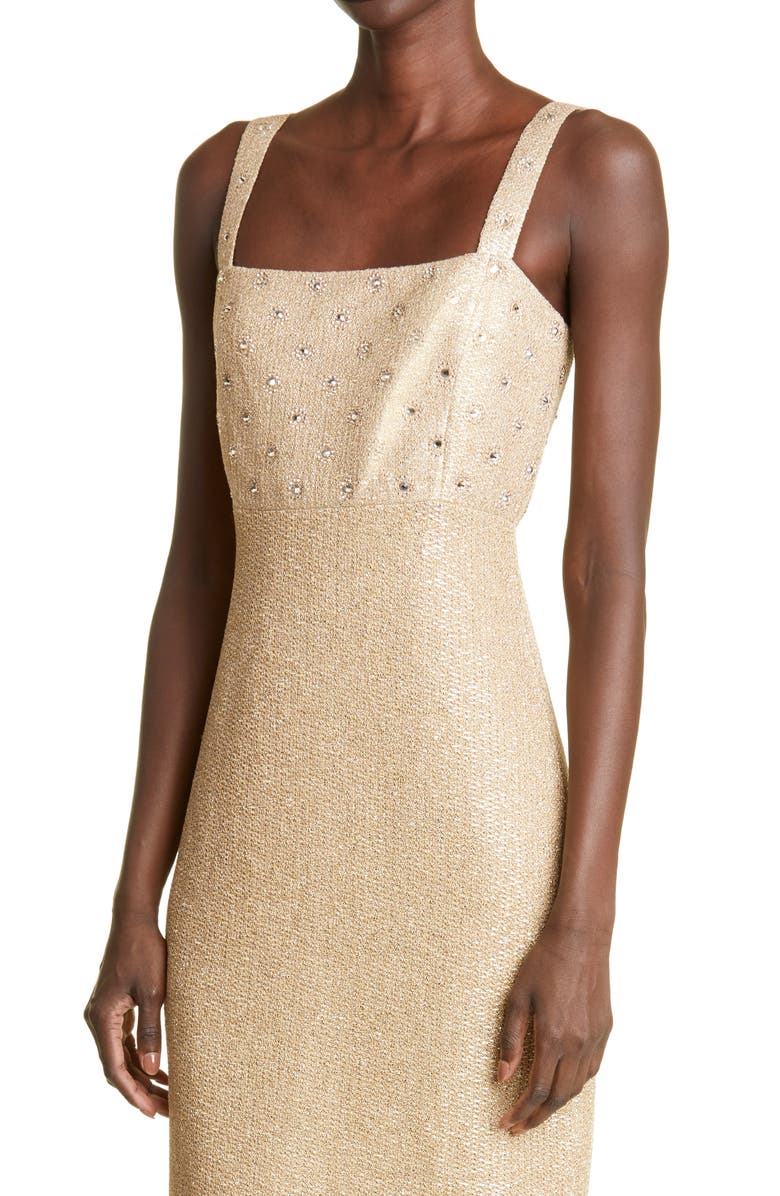 St. John Evening Crystal Embellished Metallic Knit Dress, Alternate, color,