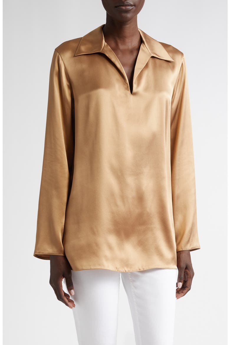 Silk Charmeuse Popover Top, Main, color, CAMEL