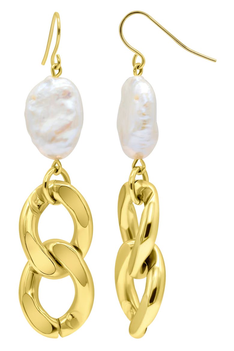 Freshwater Pearl Chain Drop Earrings, Alternate, color, GOLD