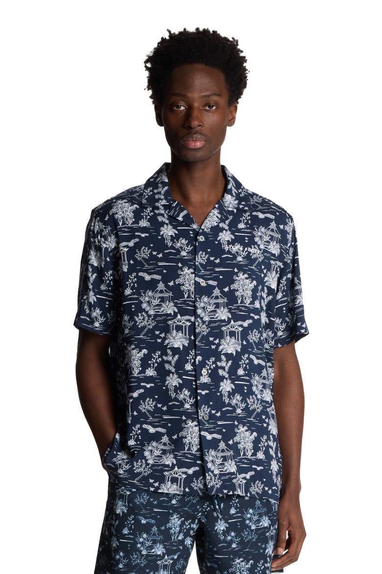 Botanical Garden Print Resort Shirt, Alternate, color, Dark Navy