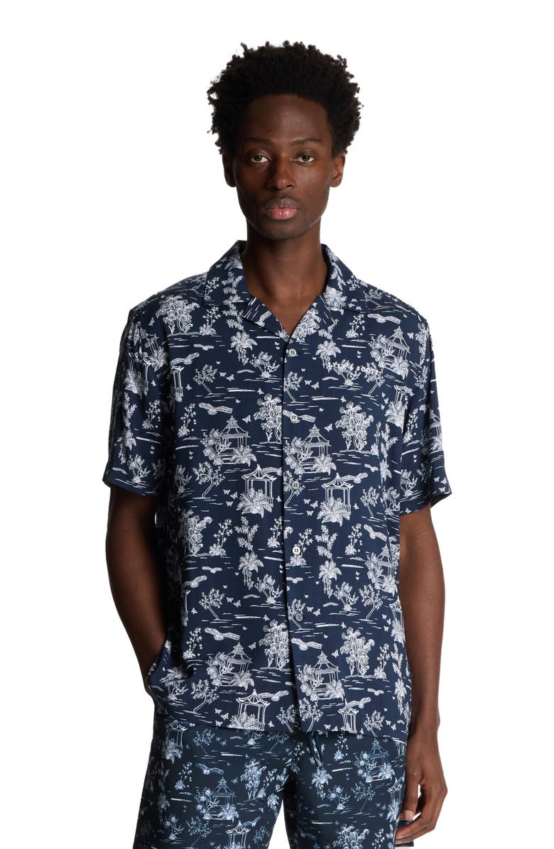 Lyle & Scott Botanical Garden Print Resort Shirt, Alternate, color, Dark Navy