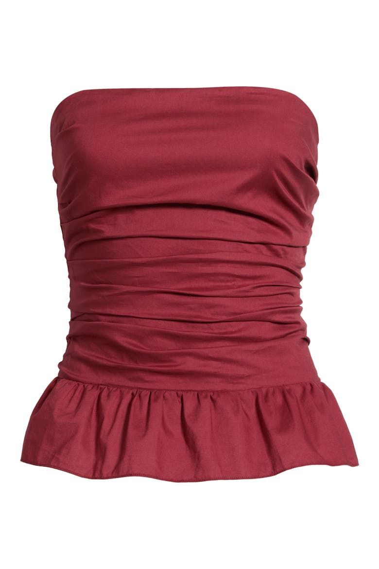 Simone Strapless Peplum Top, Alternate, color, PORTO RED