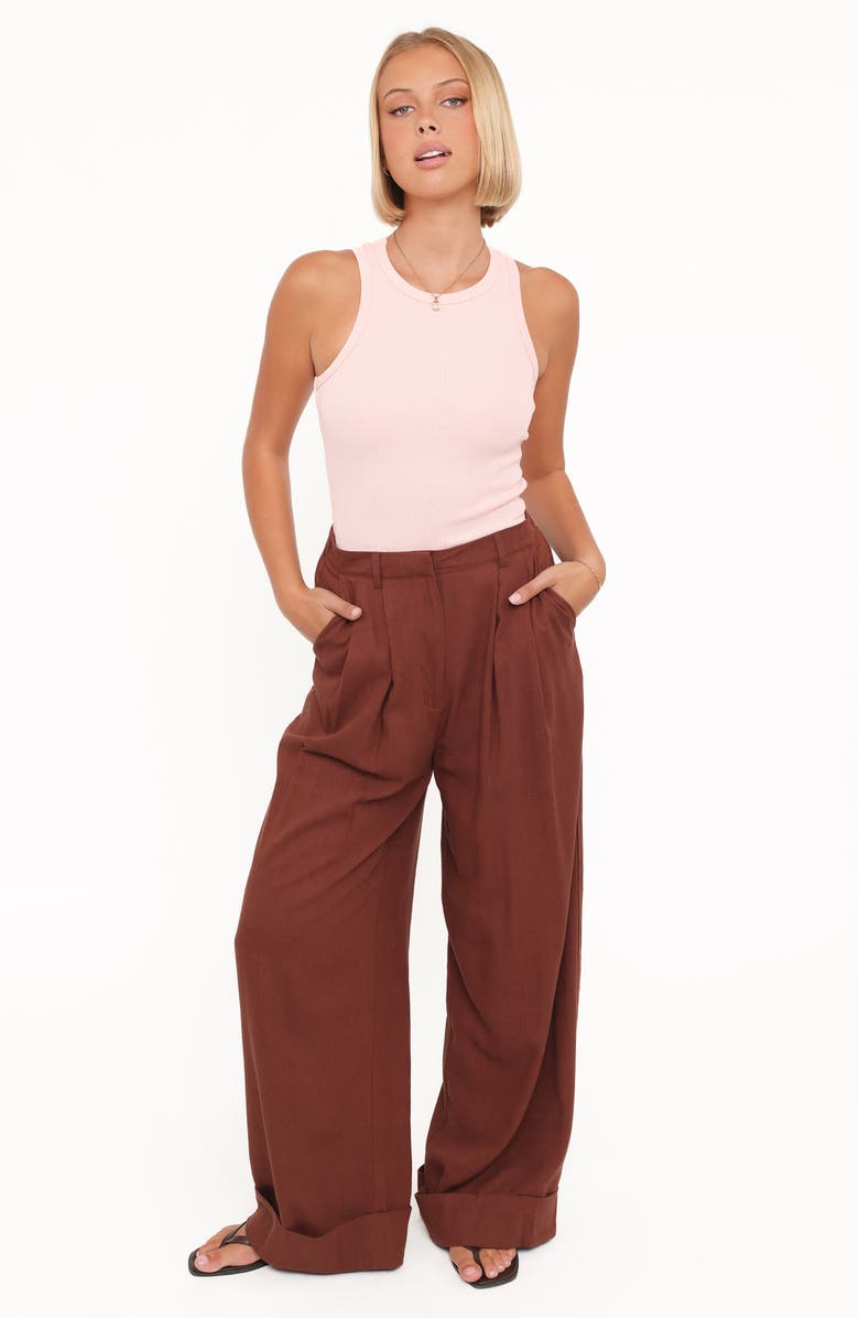 Petal & Pup Elinor Cuffed Pleated Wide Leg Pants, Alternate, color, Brown