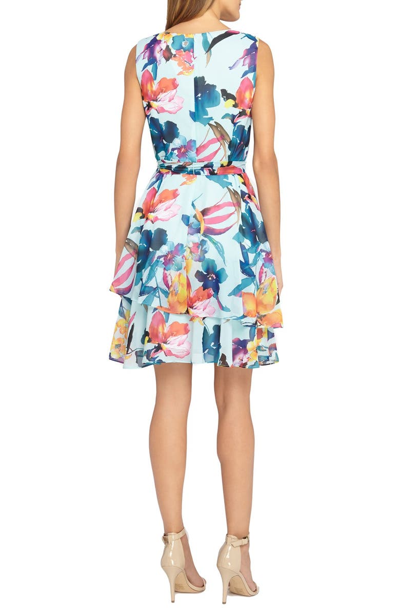 Tahari Belted Floral Print Chiffon A-Line Dress, Alternate, color, 