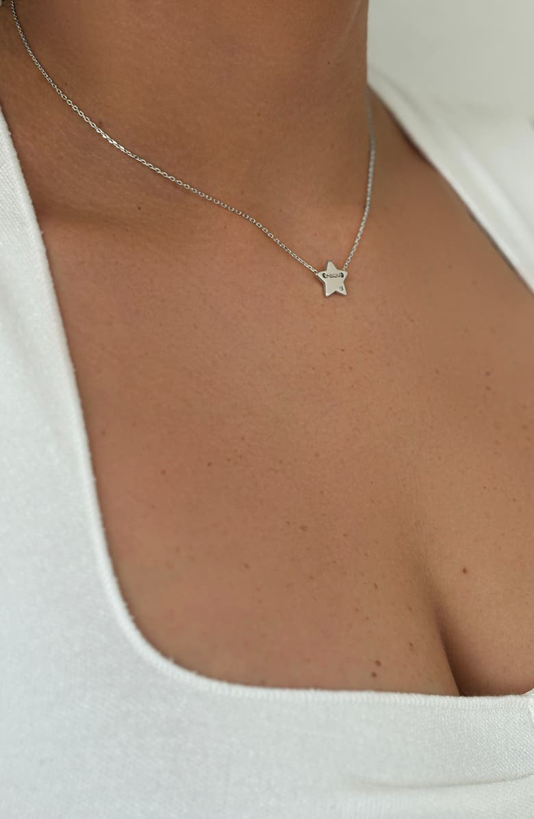 Adornia 14K Yellow Gold Plated Diamond Detail Star Charm Necklace - 0.01 ctw, Alternate, color, Silver