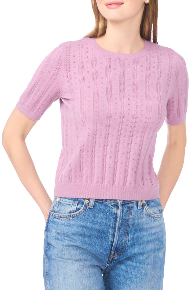 Pointelle Knit Sweater, Main, color, PURPLE PETAL