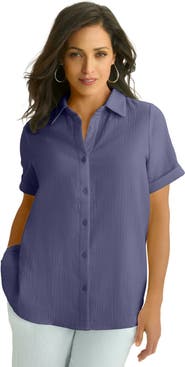 Jessica London Cotton Gauze Camp Shirt