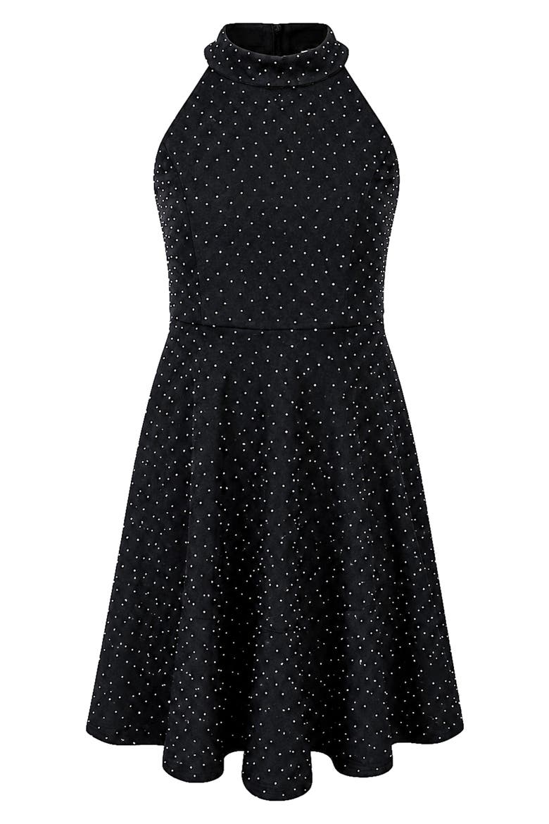 Kids' Dew Drop Party Skater Dress, Main, color, BLACK