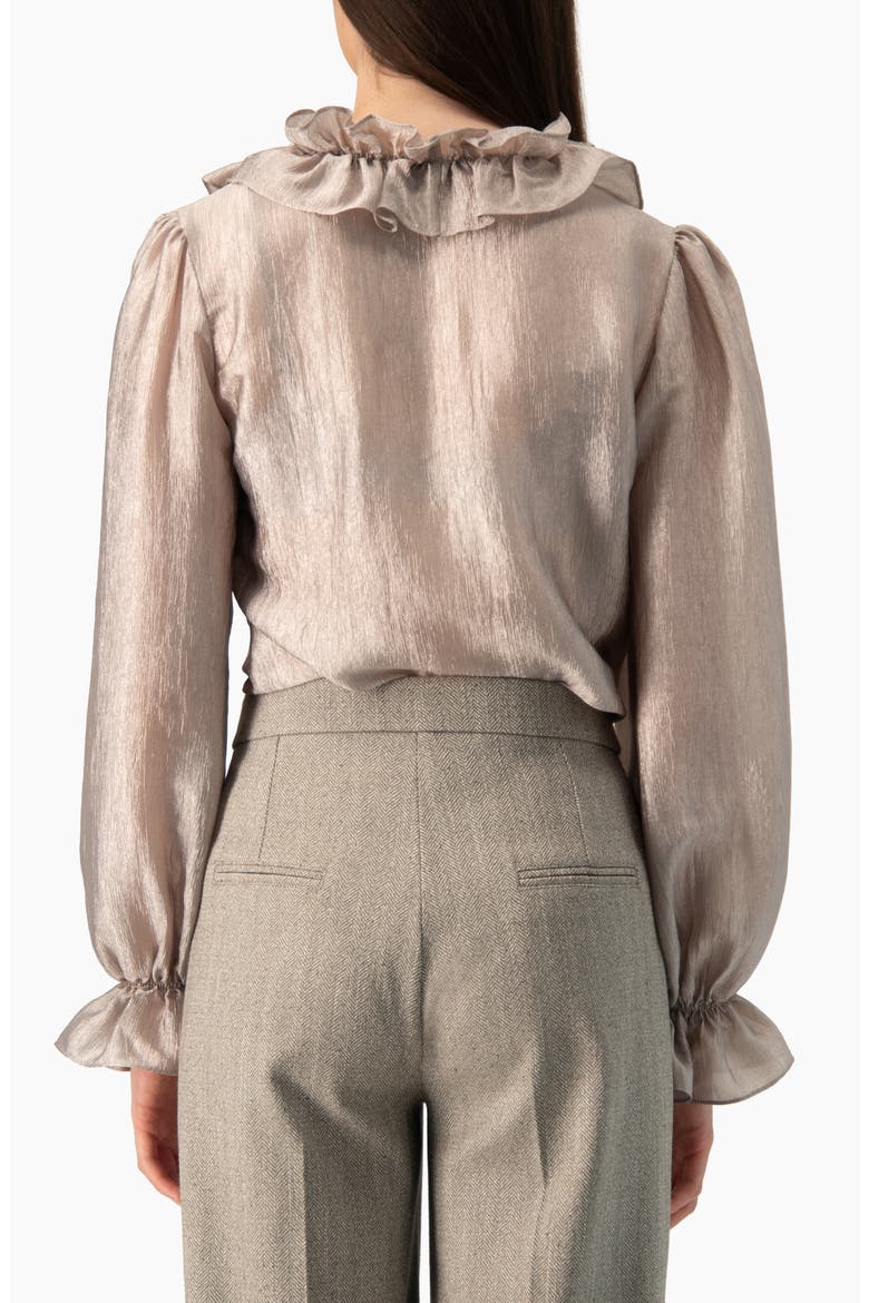 Ruffled V-neck Blouse With Lace-up Detail, Alternate, color, Beige