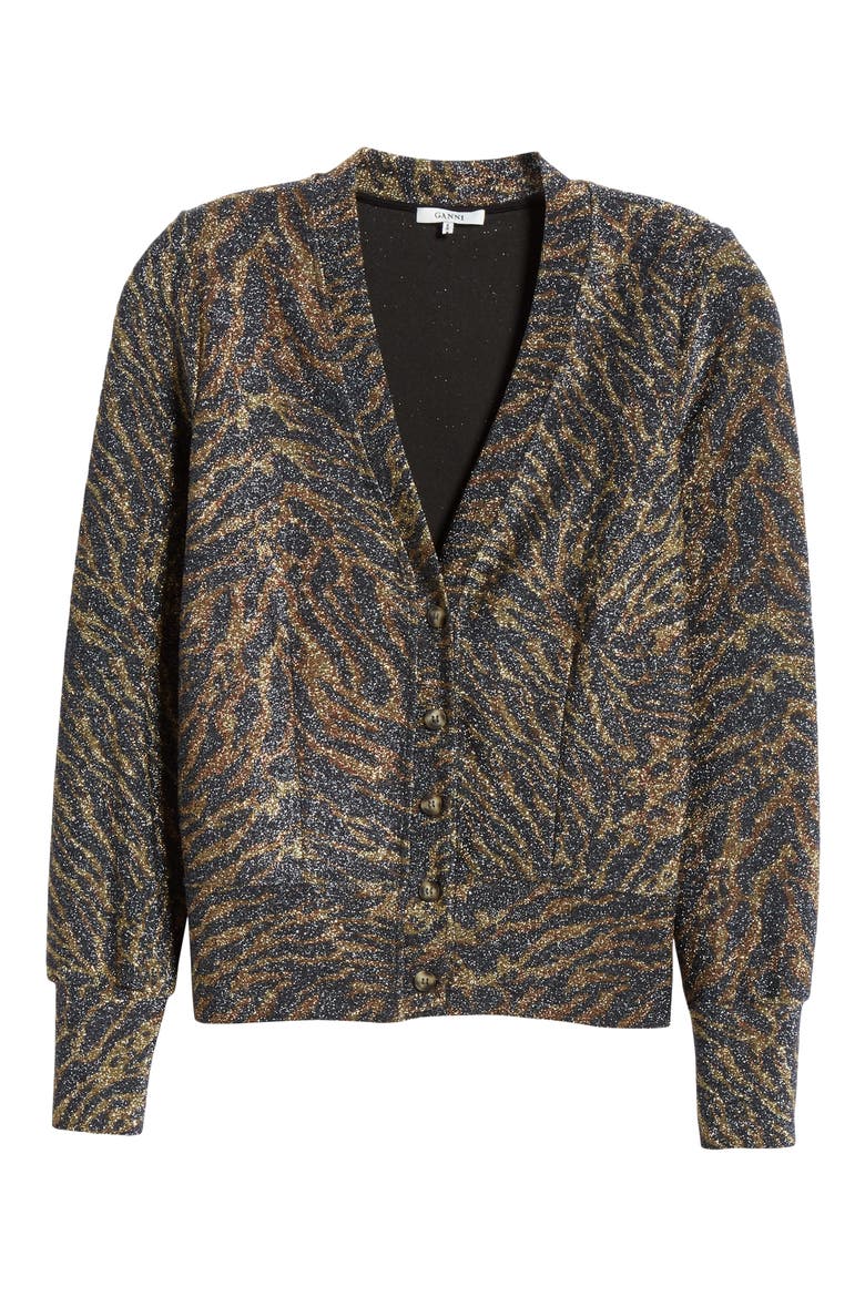 Tiger Print Metallic Jersey Cardigan, Alternate, color, TIGER