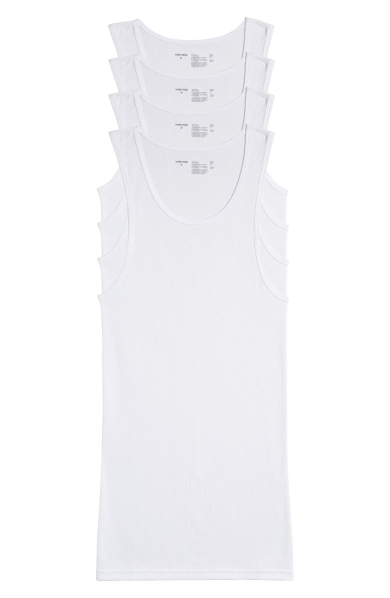 Nordstrom 4-Pack Supima<sup>®</sup> Cotton Athletic Tanks, Alternate, color, White