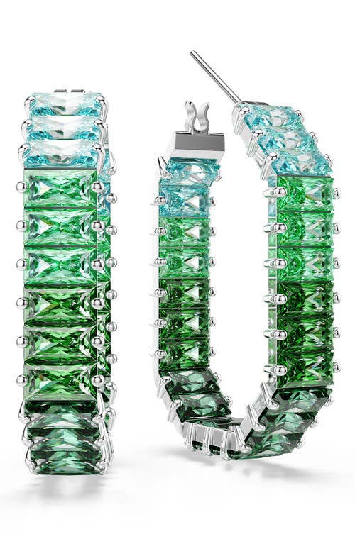 Swarovski Matrix Rhodium Plated Baguette Cut Hoop Earrings In Green