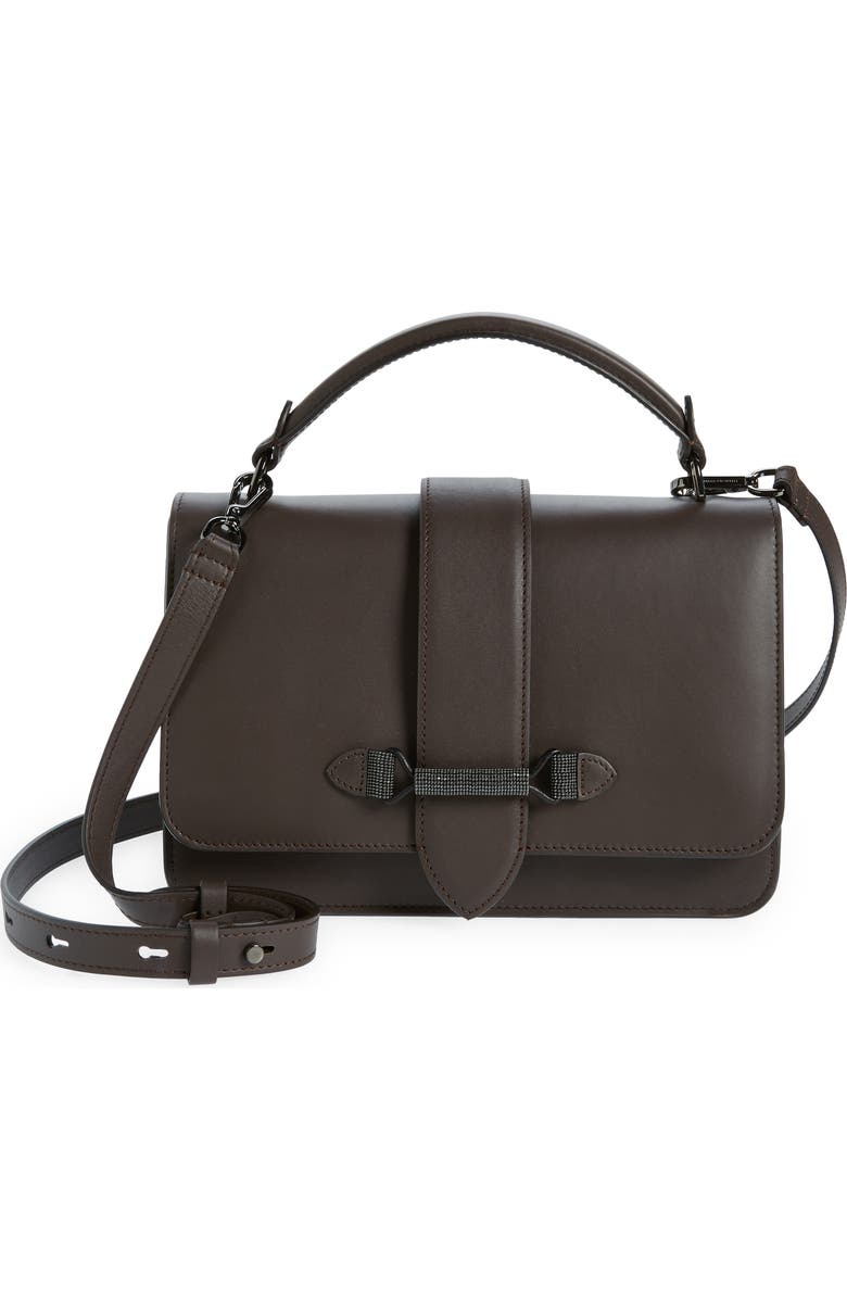 Brunello Cucinelli Medium Monili Trim Leather Top Handle Bag, Main, color,