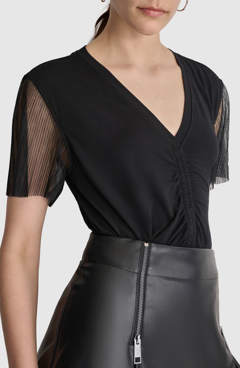 DKNY Plissé Sleeve V-Neck Top, Alternate, color, 