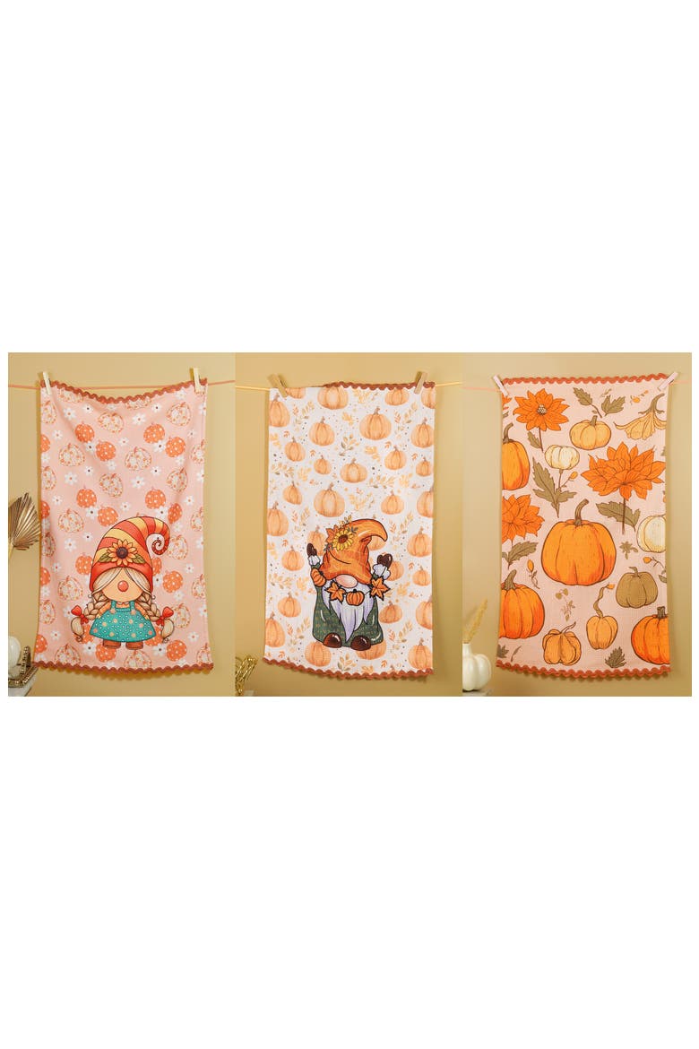 The Elegantly Eerie Set of 3 Cotton Tea Towels, Alternate, color, PINK