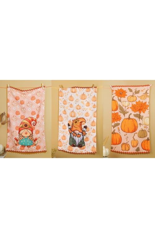 Tiramisu 3pc Autumn Harvest Gnome Artisan Kitchen Tea Towel Set In Multi