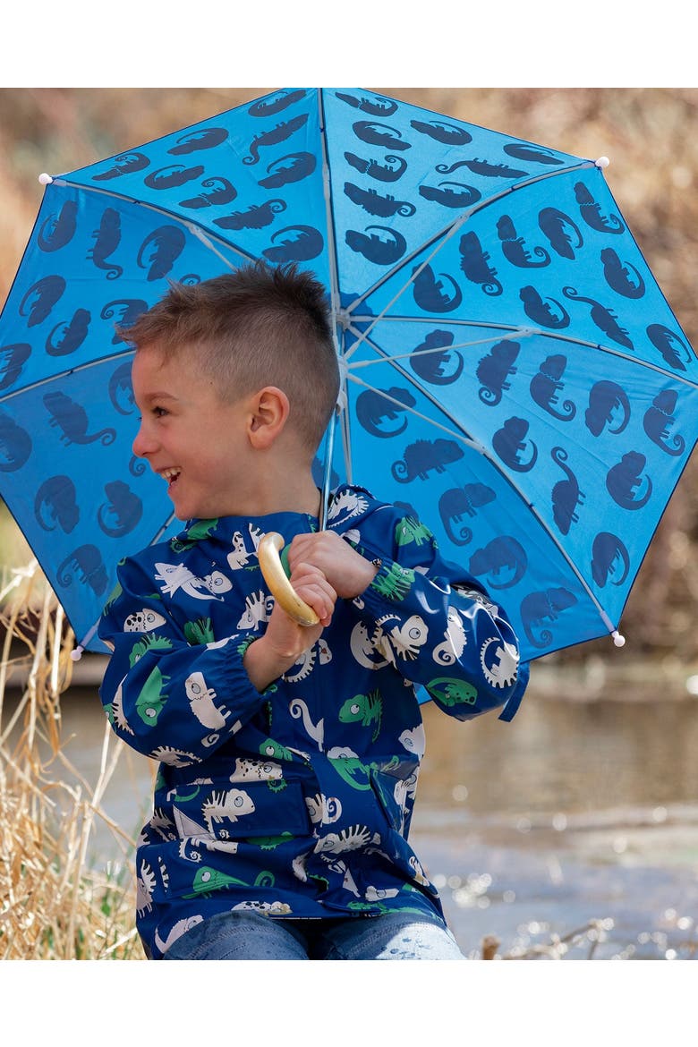 Boy Color-Changing Animal Umbrella, Alternate, color, Blue Chameleon Print