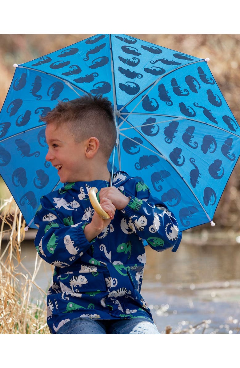 Deux par Deux Boy Color-Changing Animal Umbrella, Alternate, color, Blue Chameleon Print