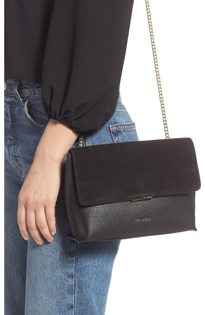 Ted Baker London Lisa Bar Detail Suede & Leather Crossbody Bag, Alternate, color,