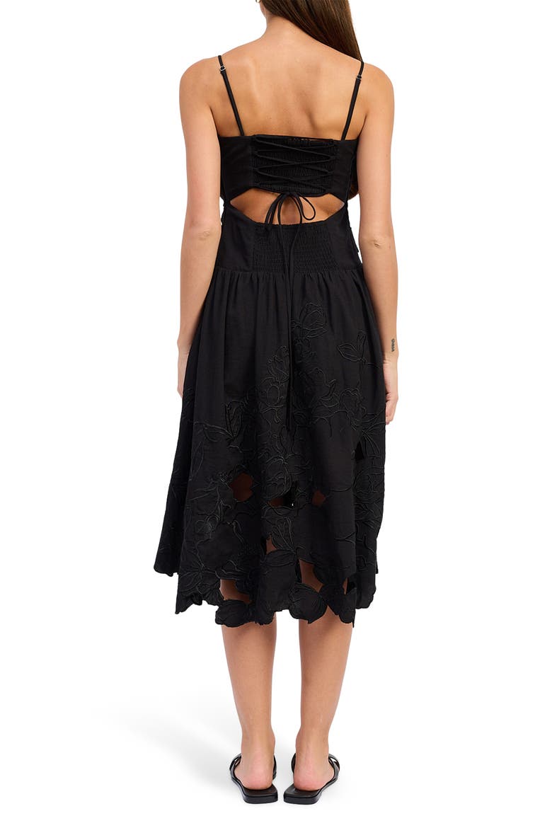 Mabel Embroidered Midi Dress, Alternate, color, BLACK