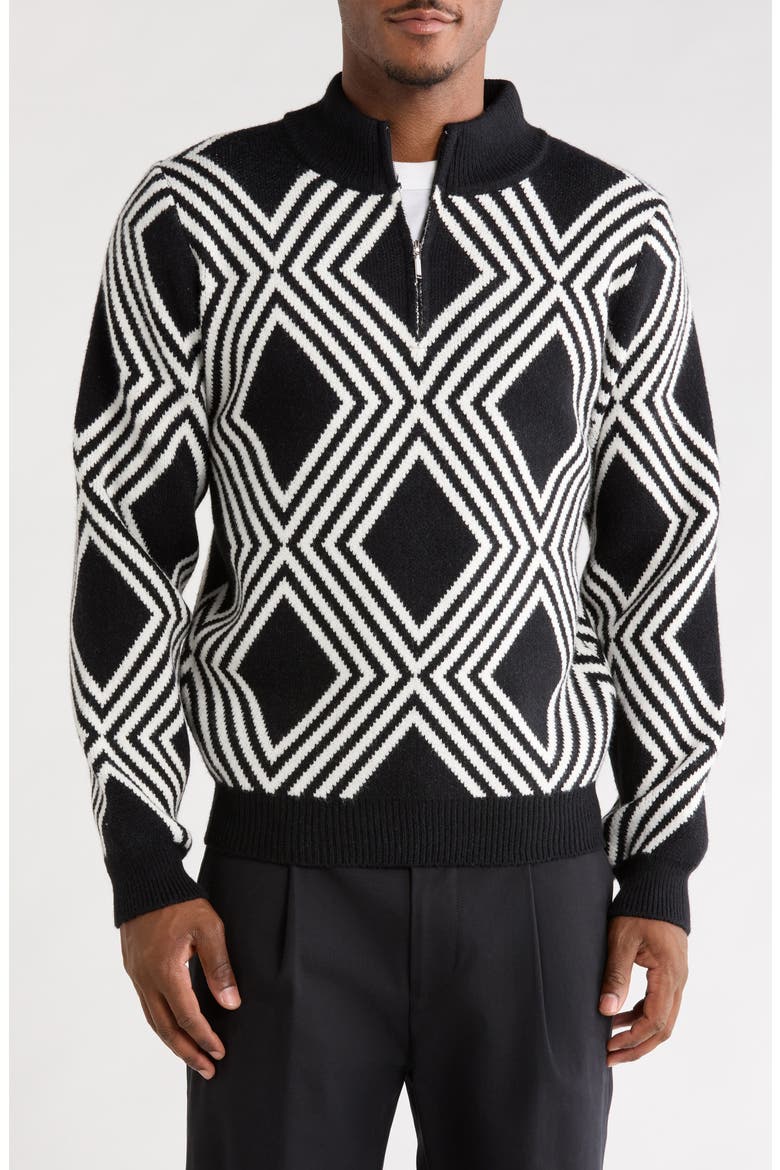 Geometric Quarter Zip Mock Neck Sweater, Main, color, BLACK