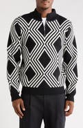 T.R. PREMIUM Geometric Quarter Zip Mock Neck Sweater
